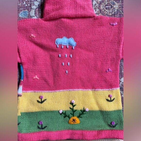 Colorful Pink Knit with embroidered details Kids Zippered Hooded Sweater - Picture 12 of 14